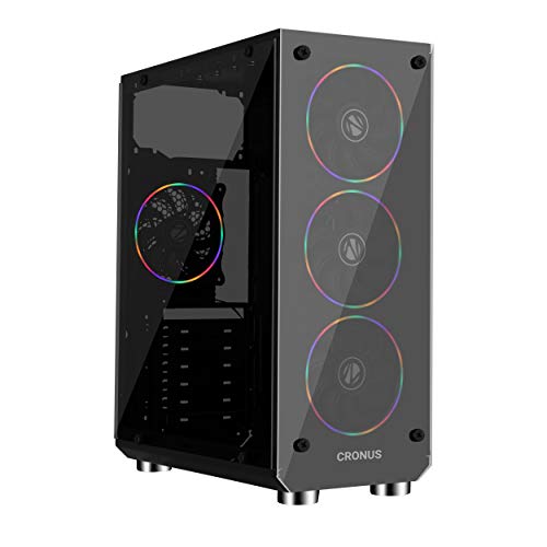 Zebronics Zeb-Cronus Premium Gaming Cabinet with Mirror Finish Tempered Glass On Front,Tempered Glass On Side & 4 x120mm Rainbow Double Ring LED Fans